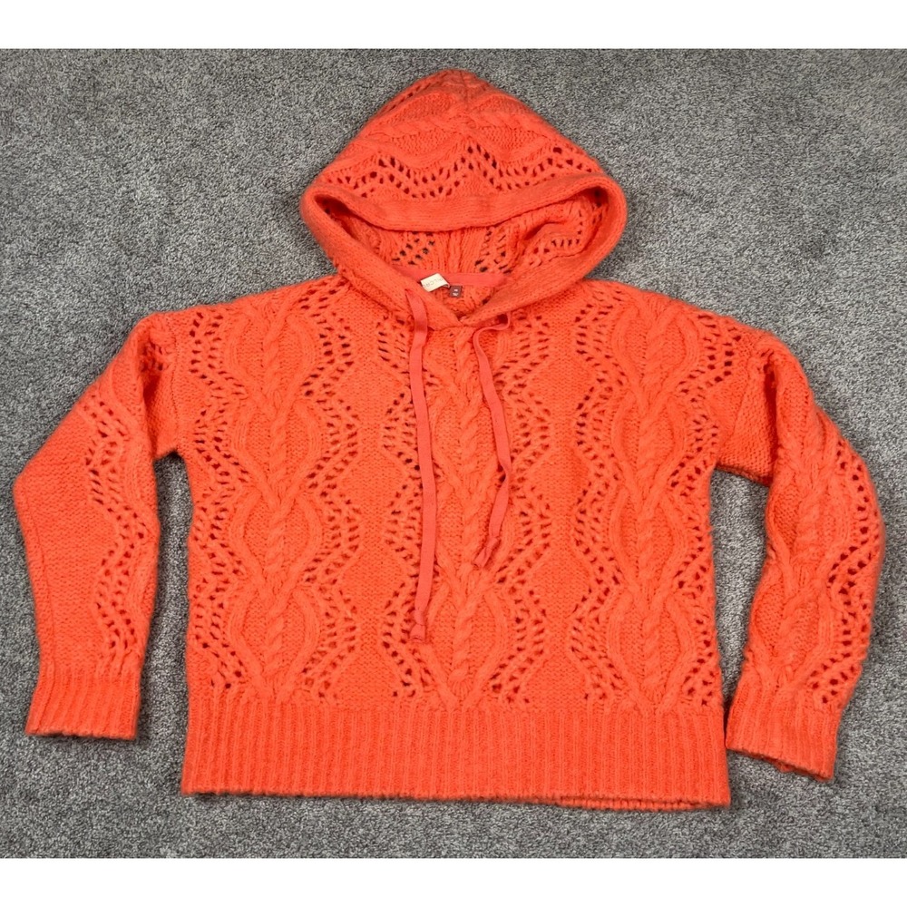 Pilcro Sweater Womens XS Orange Anthropologie Hood Chunky Knit Pullover Boho Top